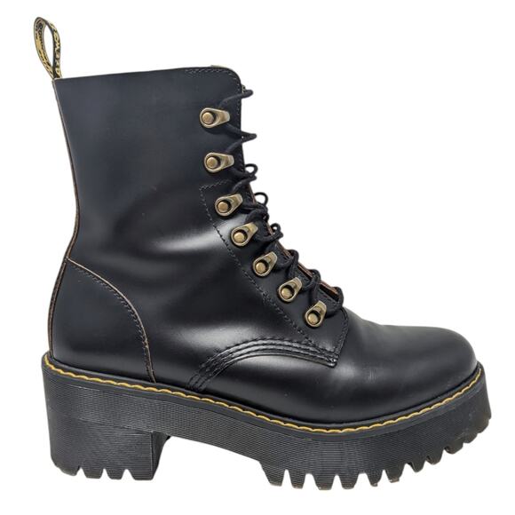 Dr. Martens Shoes - Dr. Martens Leona Black Leather Platform Boots Women’s 10 EU 42 Chunky Lug